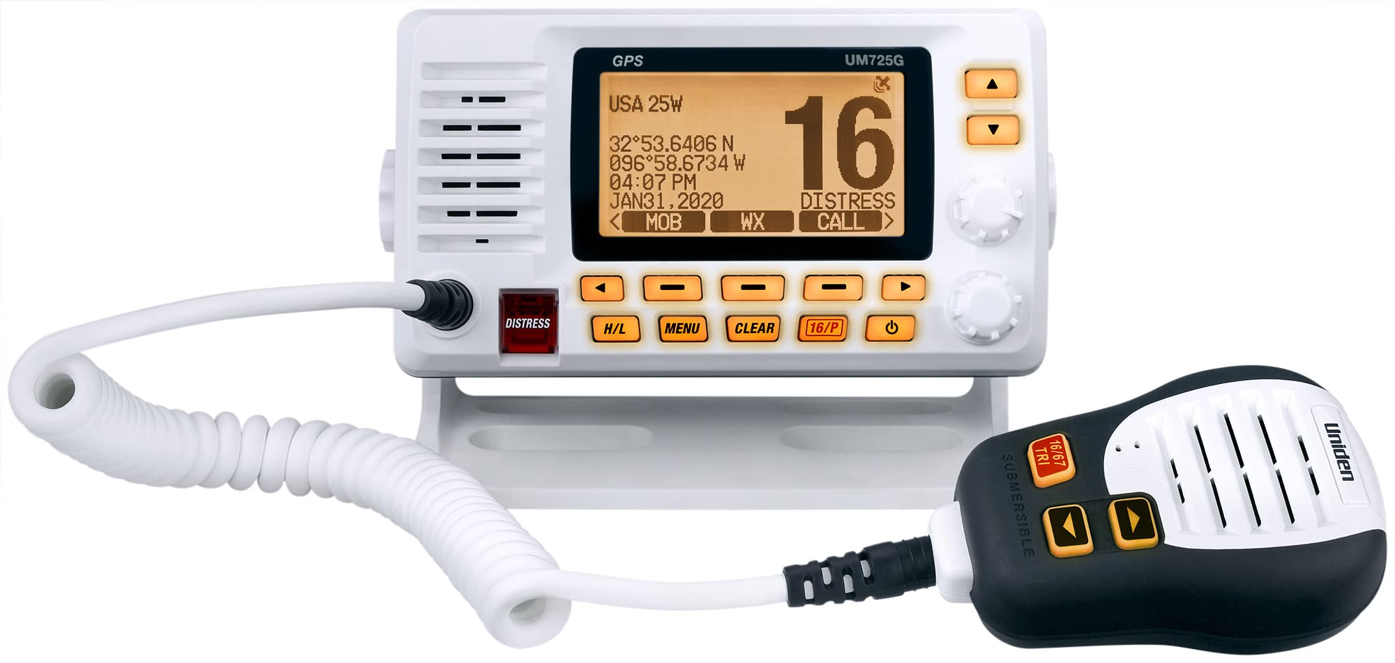 Uniden Um725G Marine Vhf Radio, All Usa, Canada, And Intl. Marine Channels, 1Watt/25Watt Transmit Power, Largest Lcd Screen In C