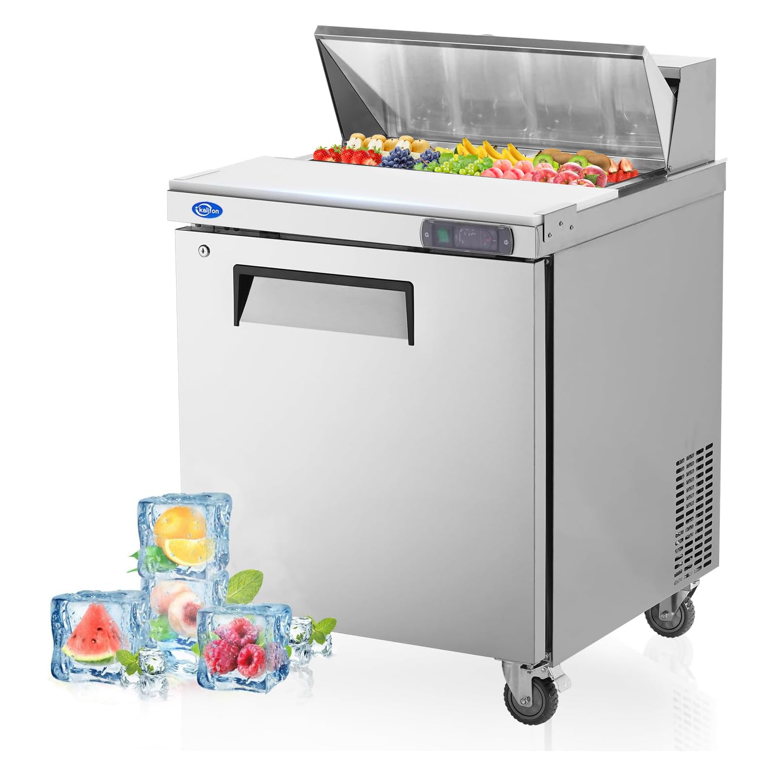 Kalifon 27'' W 1 Door Refrigerator Sandwich Salad Prep Table Commercial Stainless Steel Fan Cooling Refrigerator With Cutting Bo