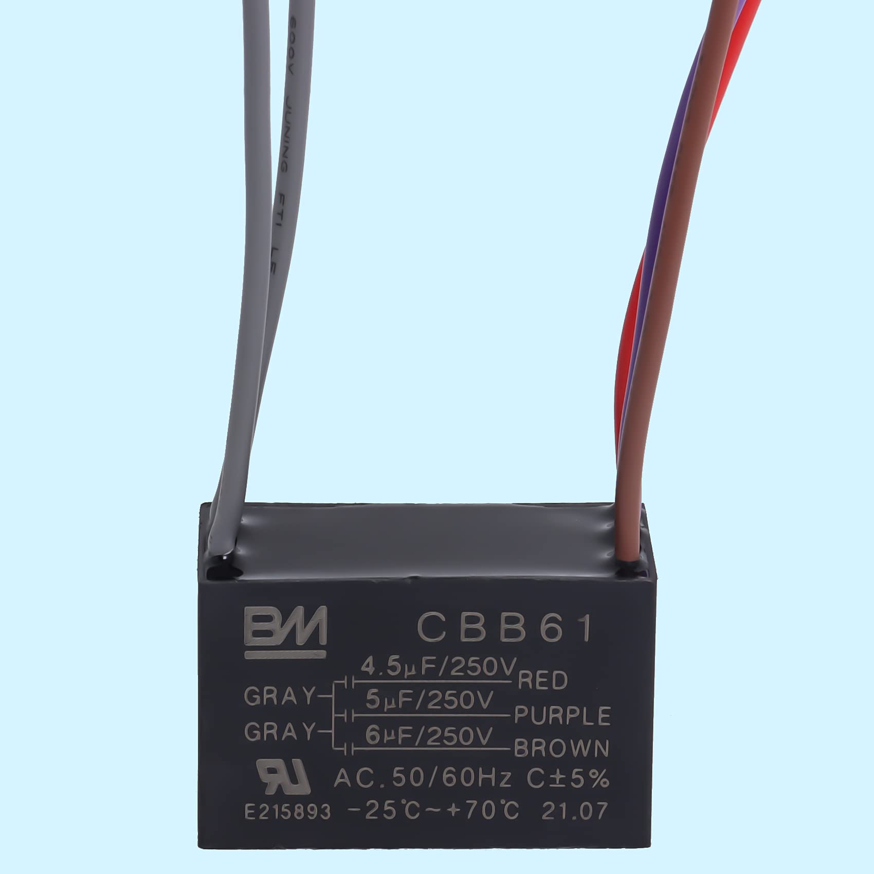 Podoy Ceiling Fan Capacitor 5 Wire For Compatible With Bm Cbb61 250Vac 4.5Uf+5Uf+6Uf 50/60Hz (2 Pack)