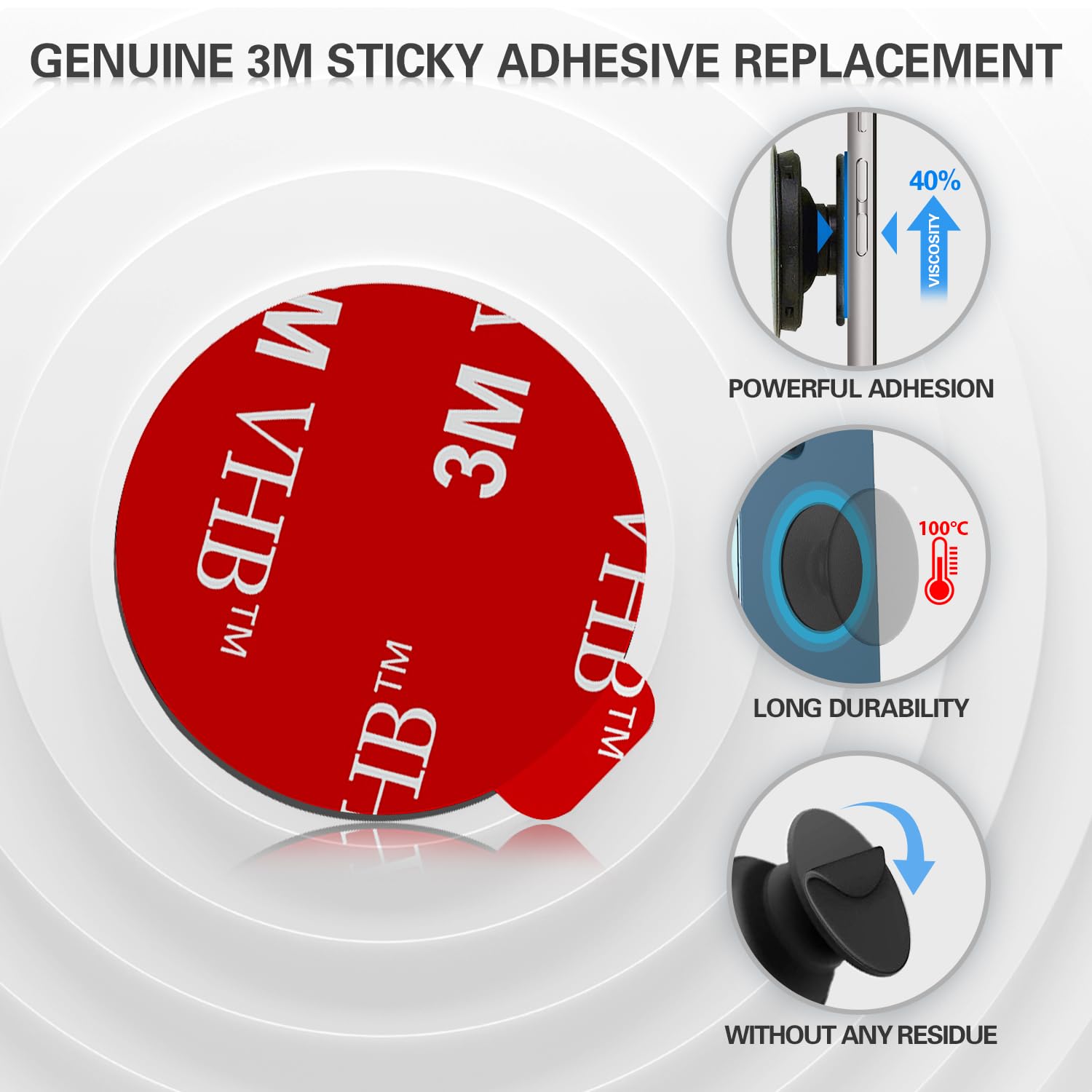 9 Pack Sticky Adhesive Replacement For Socket Mount Base, Pop-Tech Vhb 3M Sticker Pads For Phone Collapsible Grip & Stand Back -