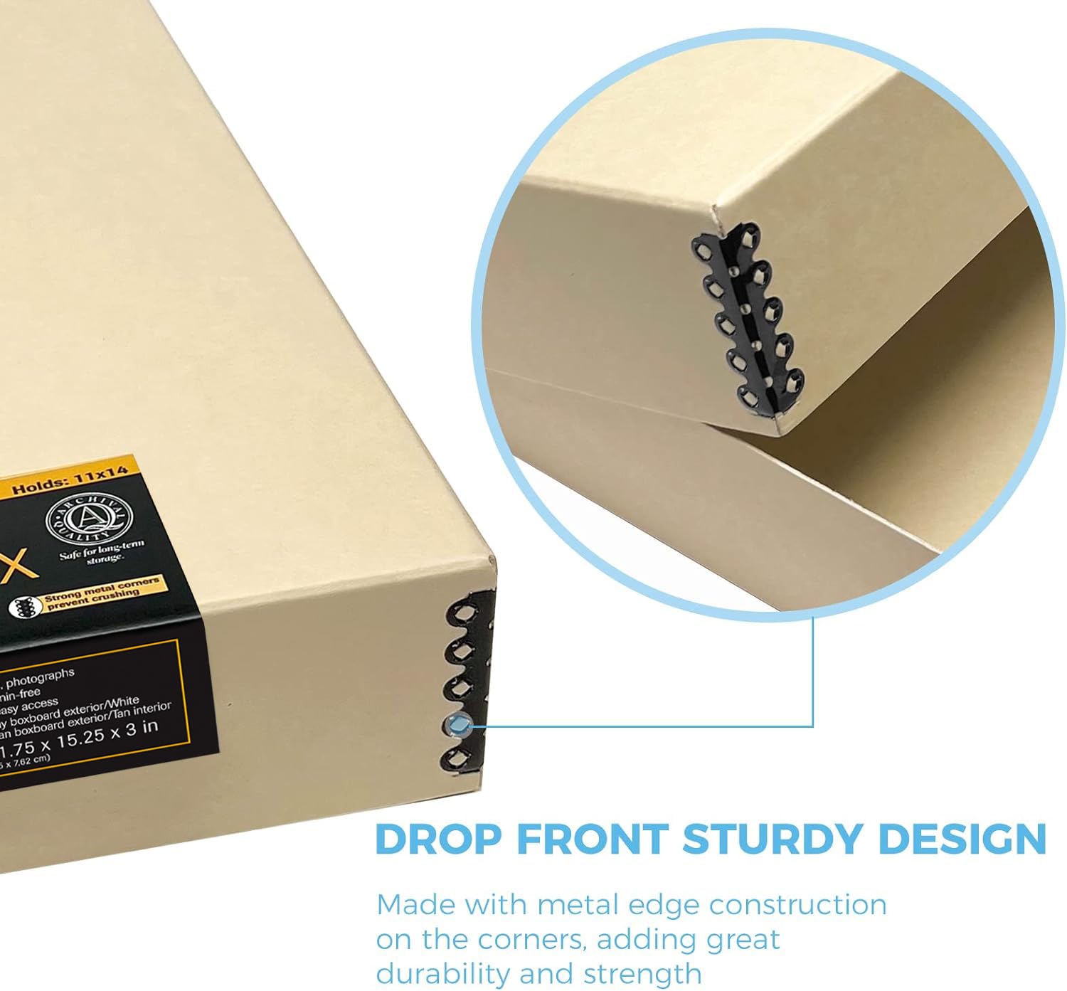 Lineco Museum Storage Box 11.5' X 15' X 3', Drop Front Design, Archival Acid Free With Metal Edge. Preserve Longevity, Photos, Documents, Cards, Magazine, Prints, Diy, Tan, Pack Of 2