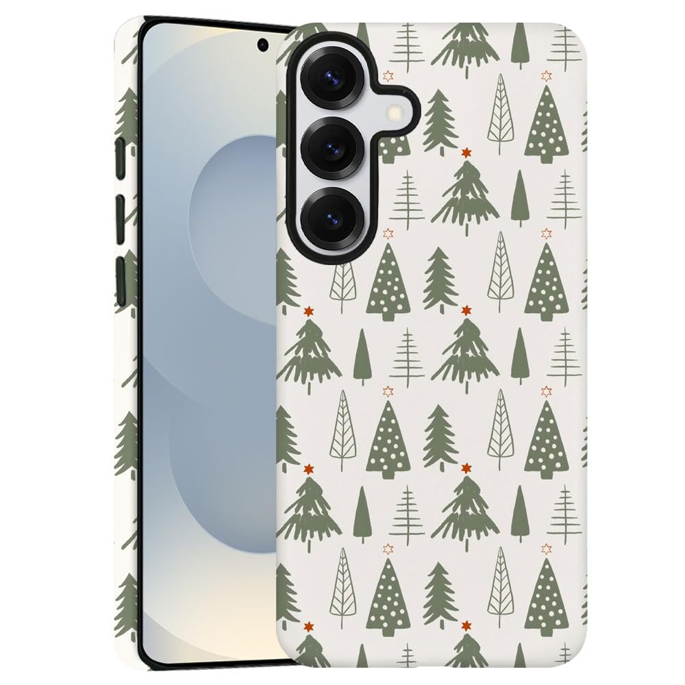 TnXee Case for Samsung Galaxy S25 Plus,Merry Christmas Tree Green Pattern Phone Case Drop Resistant Frosted 2 in 1 Solid Dual-La