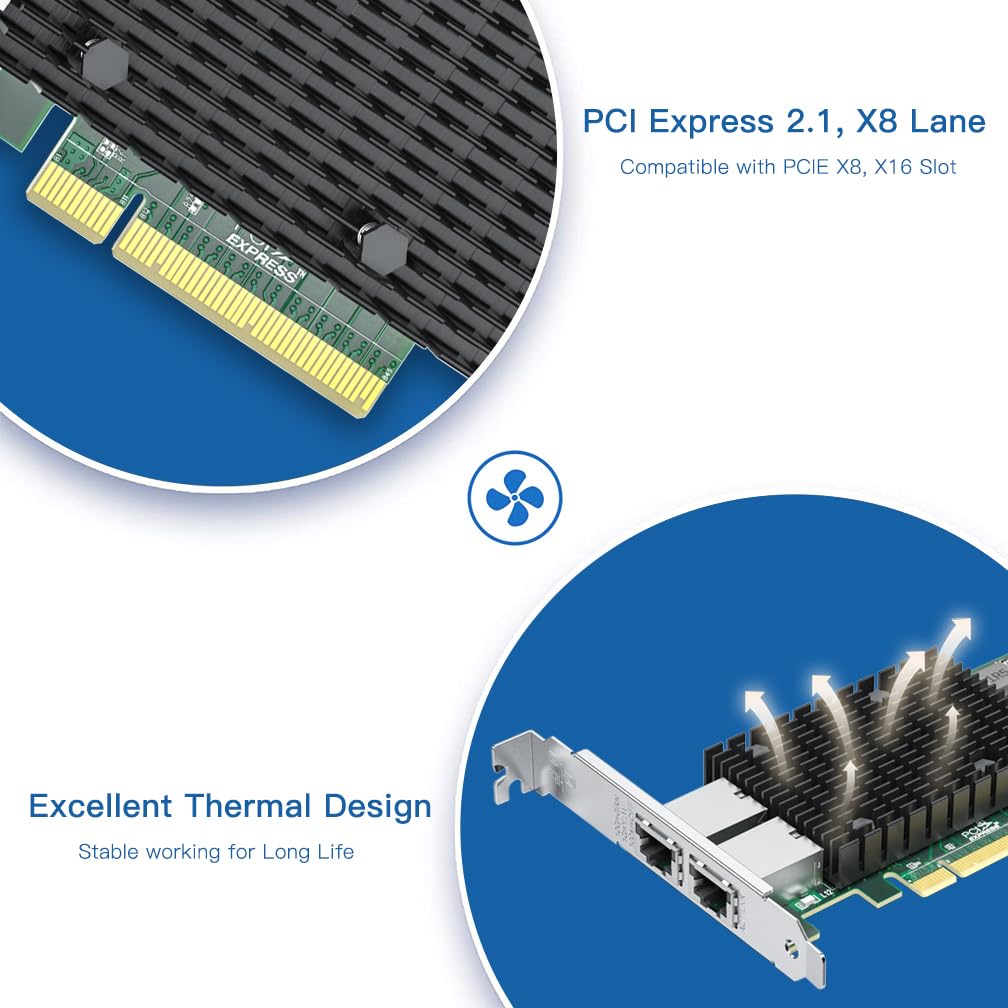 10Gb Pci E Network Card Nic, Dual Rj45 Copper Ports, Compare To Intel X540 T2, With Intel X540 Bt2 Chip, Pci Express X8, 10Gbase