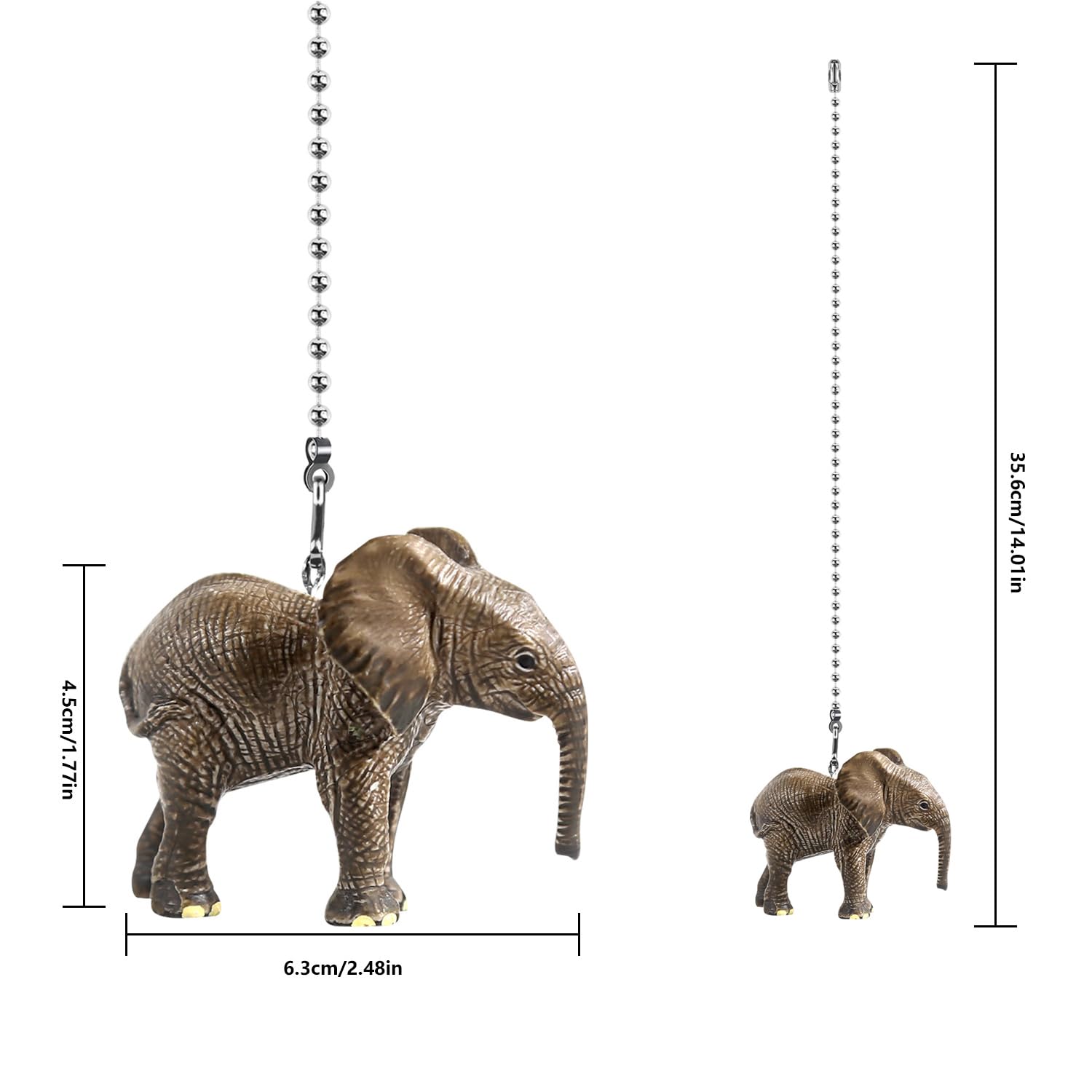 Dotlite Elephants Ceiling Fan Pull Chain,12In Safari Animal Fan String Pulls Charm Extension Decorative,3Mm Diameter Beaded Fan