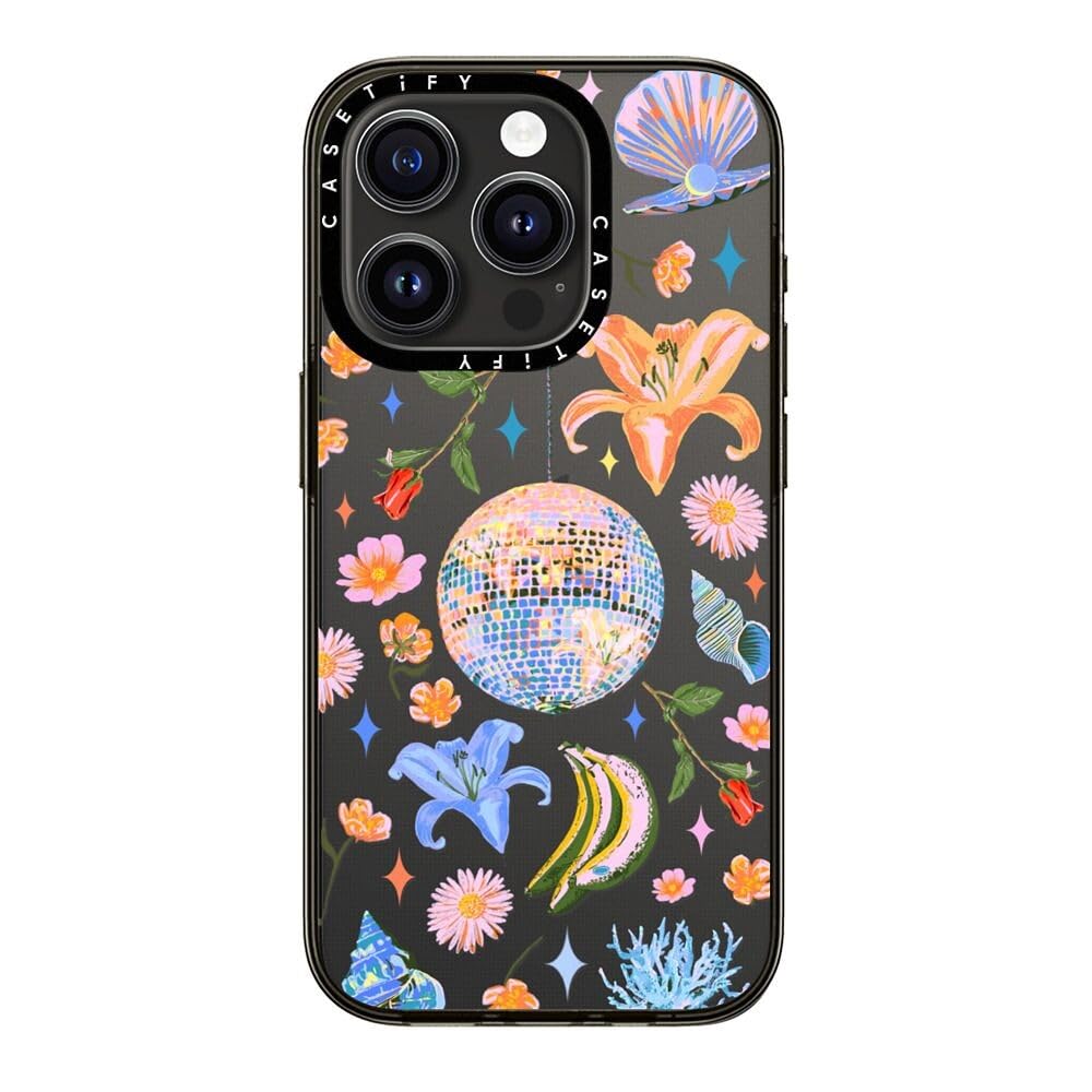 Casetify Compact Case For Iphone 15 Pro [2X Military Grade Drop Tested / 4Ft Drop Protection]   Disco Magic   Clear Black