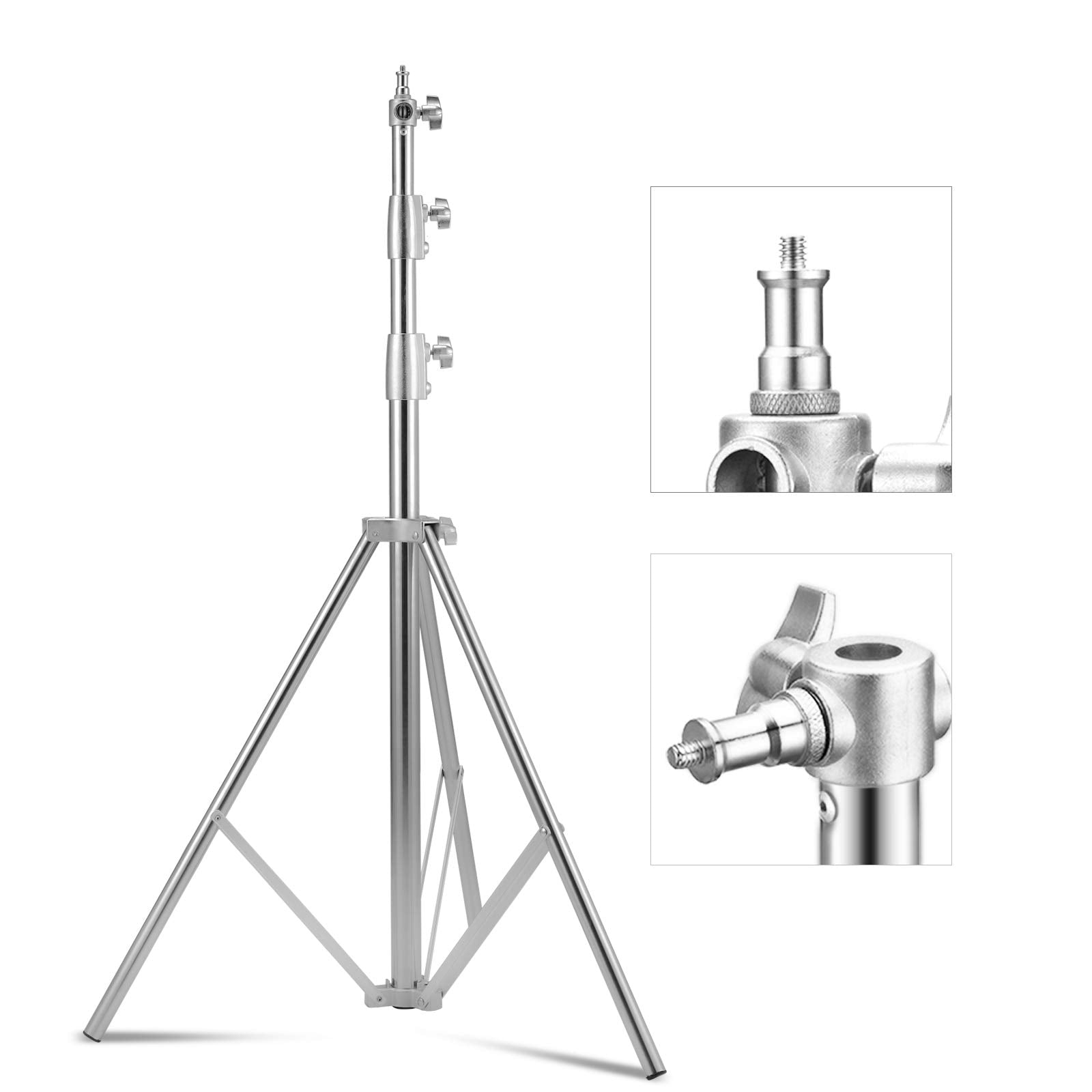 Supon Stainless Steel Light Stand 110'' /2.8M, Spring Cushioned Heavy Duty Tripod Stand With 1/4 Inch To 3/8 Inch Universal Adap