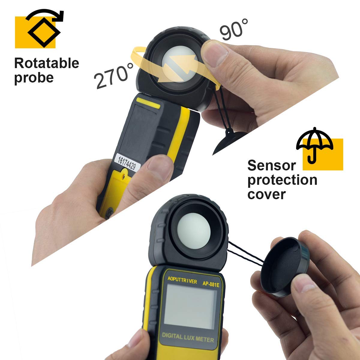 Light Meter, Lux Meter Ap 881E Light Meter For Pants With 0.01~300,000 Lux (0.01~30,000 Fc), Lux/Fc Unit, Max/Min, Back Light, D