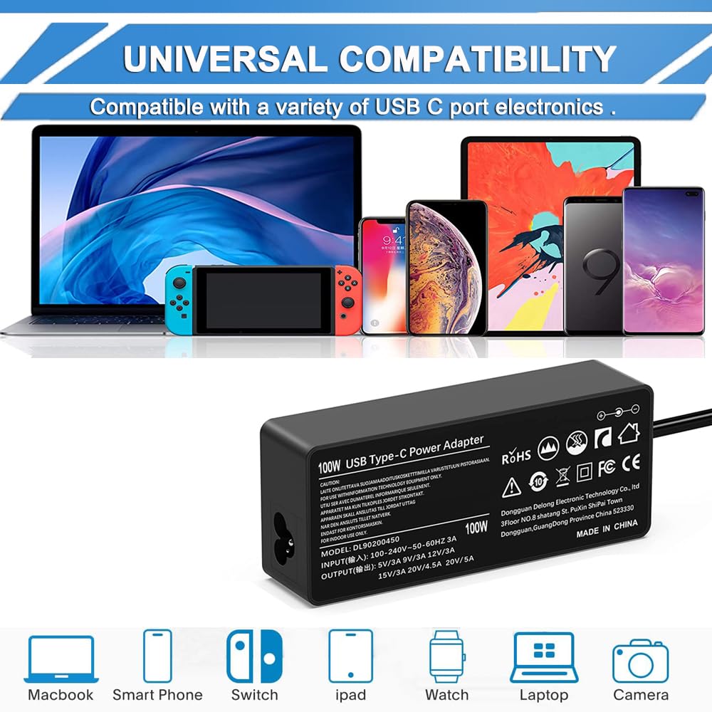 100W 90W Usb C Type C Charger For Lenovo Thinkpad Carbon X1 5Th 6Th Gen, Gx20M33579 4X20M26268 Ideapad 13' 720 P580 P500 Y400 Y500 Yoga 370 910 920 X280 X390 X395 Laptop Power Ac Adapter