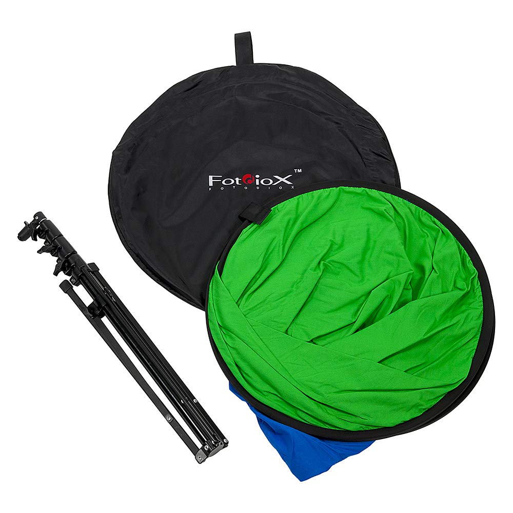 Fotodiox Pro Collapsible Background Kit   48X72In (4X6Ft) Chromakey Green/Chromakey Blue 2 In 1 Background Panel With 2.1M Stand
