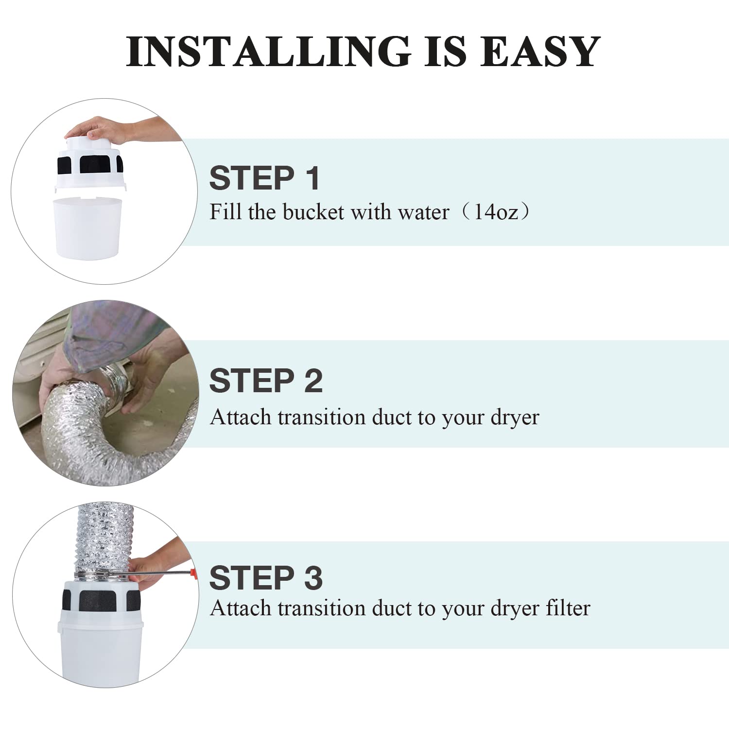 Viwinvela 3 In 1 Indoor Dryer Vent Kit Filter Bucket For Electric Dryer With 4 Inch By 8 Feet Proflex Duct (Silver)