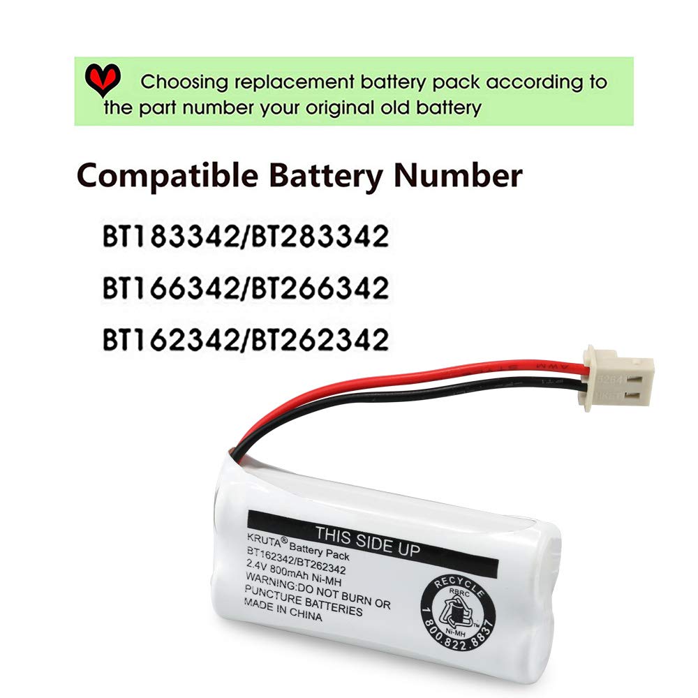 Kruta Bt162342/Bt262342 Bt183342/Bt283342 Bt166342/Bt266342 2.4V 800Mah Cordless Phone Battery Pack, Compatible With Vtech Cs611