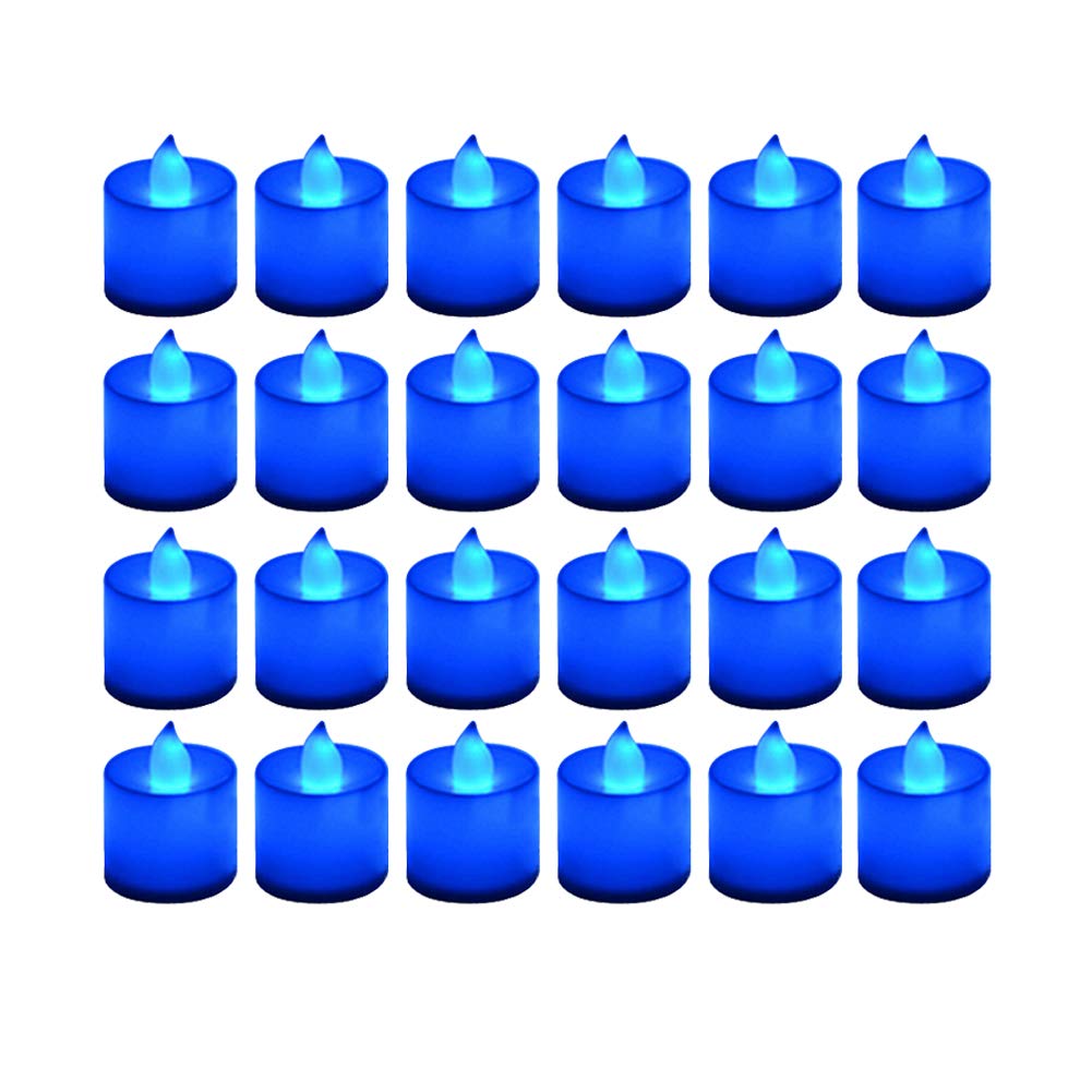 Lanker 24 Pack Flameless Led Tea Lights Candles - Flickering Blue Battery Operated Electronic Fake Candles - Decorations For Wed