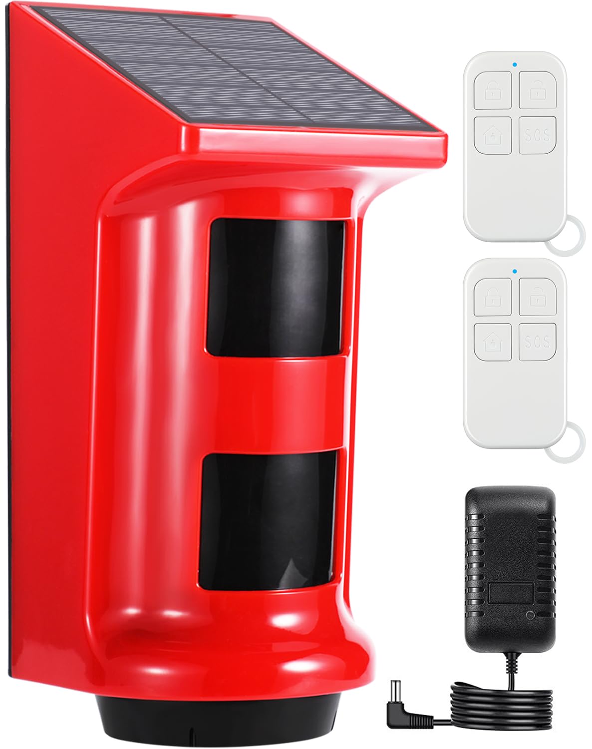 Yiseele Solar Sound & Light Alarm Motion Sensor With 2 Remote Controls, 120Db Alarm Siren, Dual Detector And 3 Work Modes Flashi