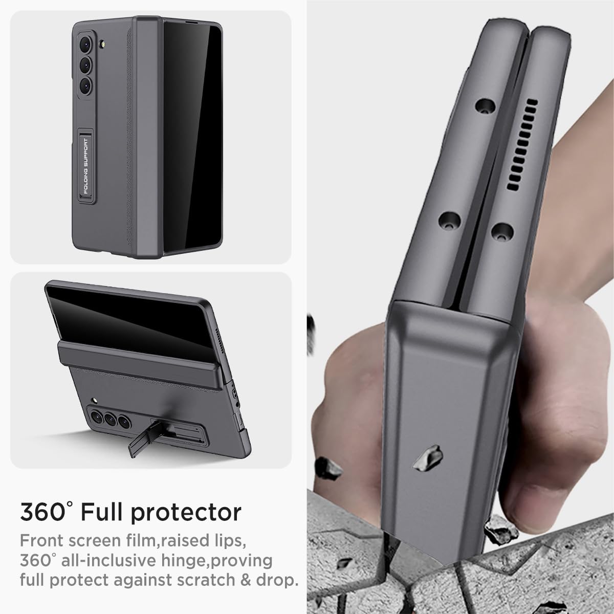 Miimall For Samsung Galaxy Z Fold 5 Case With Privacy Screen Protector, Built In Adjustable Kickstand & Magnetic Hinge Protectio