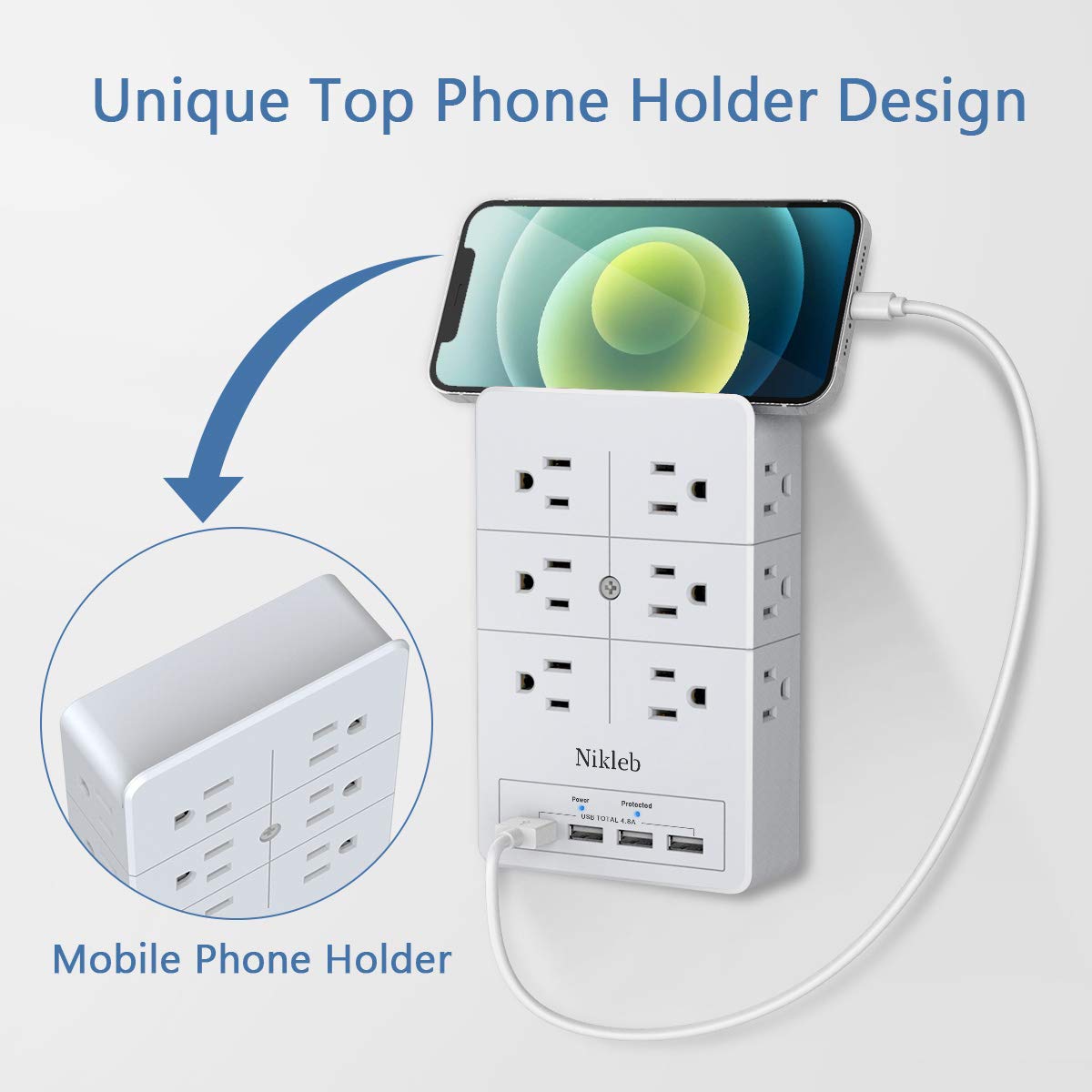 Surge Protector Nikleb 2 Pack, Multi Outlet Plug With 4 Usb, Wall Charger Box Multiports Total 4.8A, Electrical Outlet Splitter,