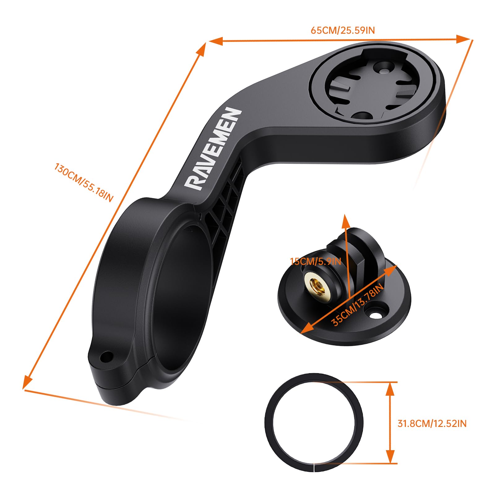 Ravemen Aom01 Out Front Mount Compatible With Garmin Bike Computers And Gopro/ Fr160   Fit 31.8Mm Handlebars