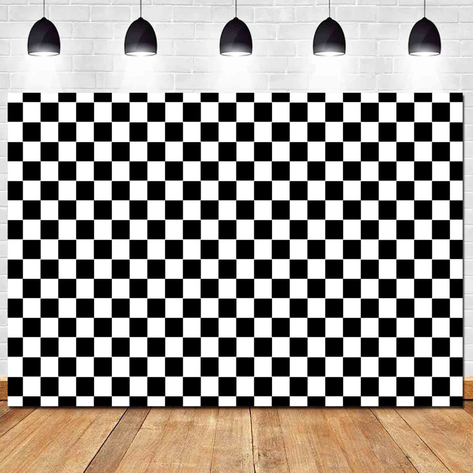 Hqm Black And White Racing Checker Texture Grid Birthday Chess Board Theme Photography Backdrops 8X6Ft Fabric Children Kids Birt