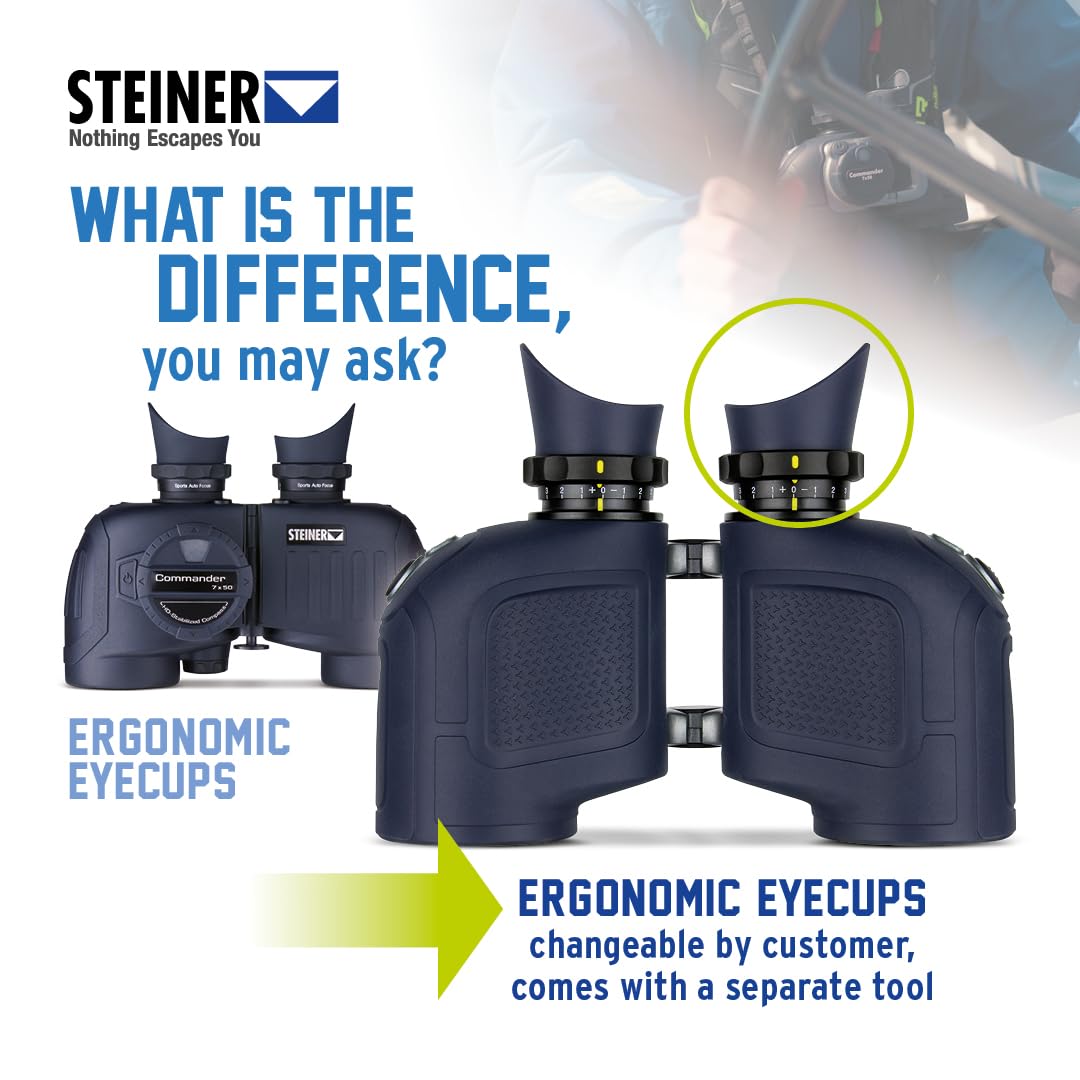 Steiner Optics Marine Commander 7X50 With Compass Professional Waterproof Binoculars, German Quality, Crystal Clear Images