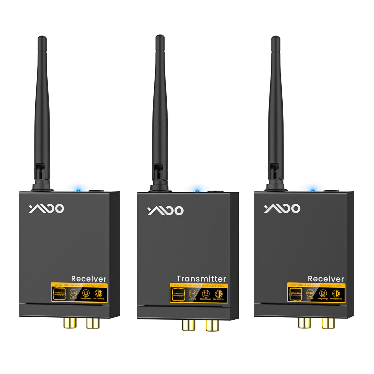 Ymoo 3 In 1 2.4Ghz Wireless Audio Transmitter And Receiver,2 Receivers For Two Speakers,20Ms Ultra Low Latency,48Khz/24Bit Hifi,
