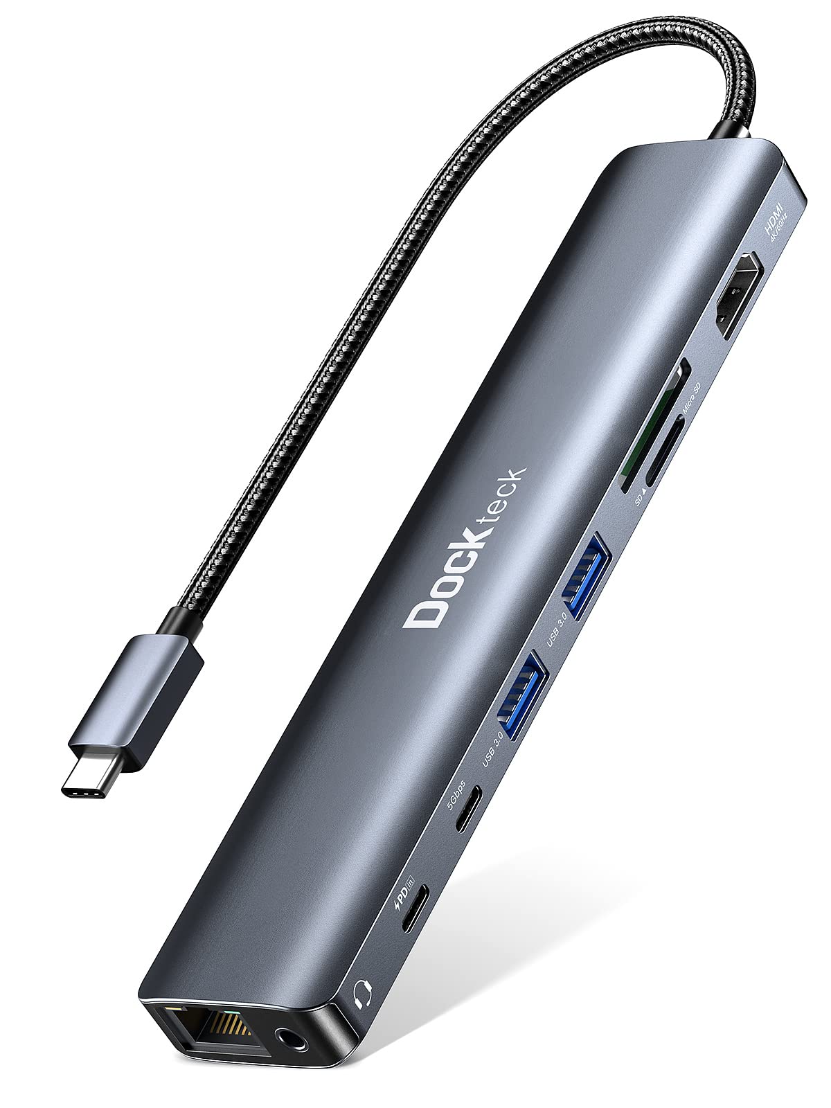 Usb C Hub, 9 In 1 Dockteck Usb C To Hdmi Adapter With 4K@60Hz, 1Gbps Ethernet, 100W Pd, Audio, Usb C And 2 Usb A 5 Gbps Data Por