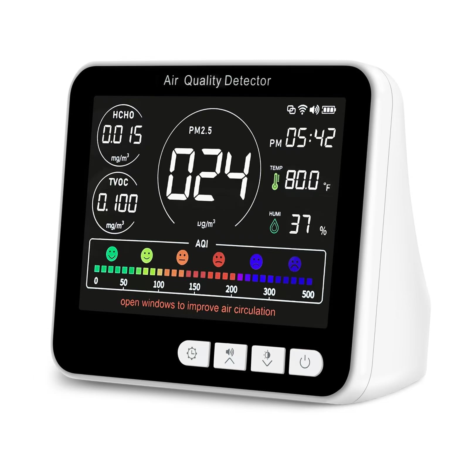 14 In 1 Air Quality Monitor Indoor With Beep Alarm, 6 Aqi Air Quality Detector With Pm1.0|Pm2.5|Pm10|Hcho|Tvoc|Aqi|Temperature|H