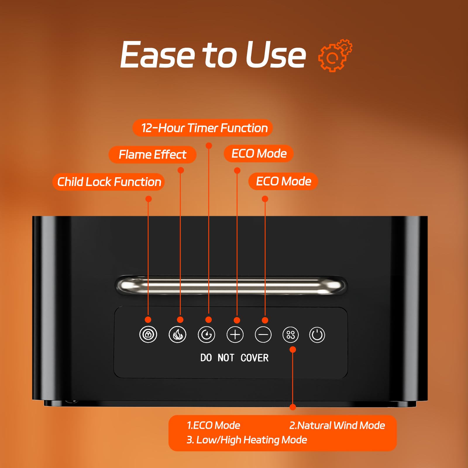 Feculs Electric Fireplace Heater, 3-In-1 Portable Fireplace Heaters For Indoor Use, 750/1500W Space Heater Indoor, 3D Flame, 3 M