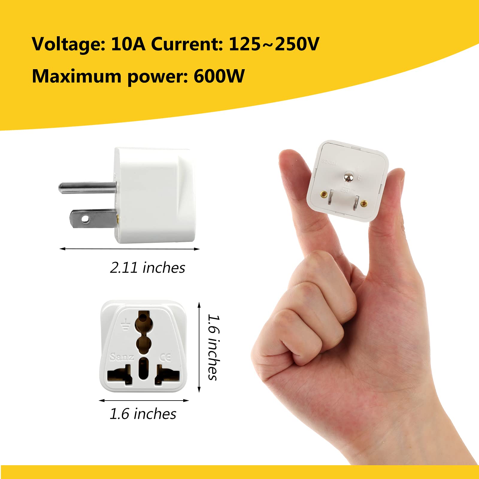 8 Pack Universal Adapter, Uk To Us Adapter, Europe To Us Plug Adapter, Travel Adapters, European To Usa General Adapter, America