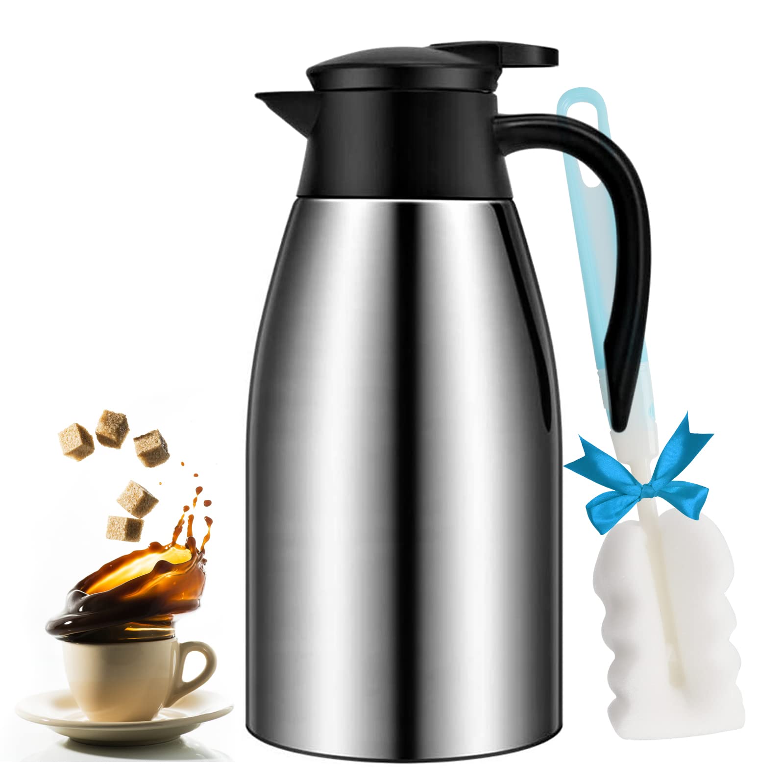 68Oz Coffee Carafe Airpot Insulated Thermos Urn Stainless Steel Vacuum Thermal Pot Flask For Hot Beverage / Water, Tea   Keep 12
