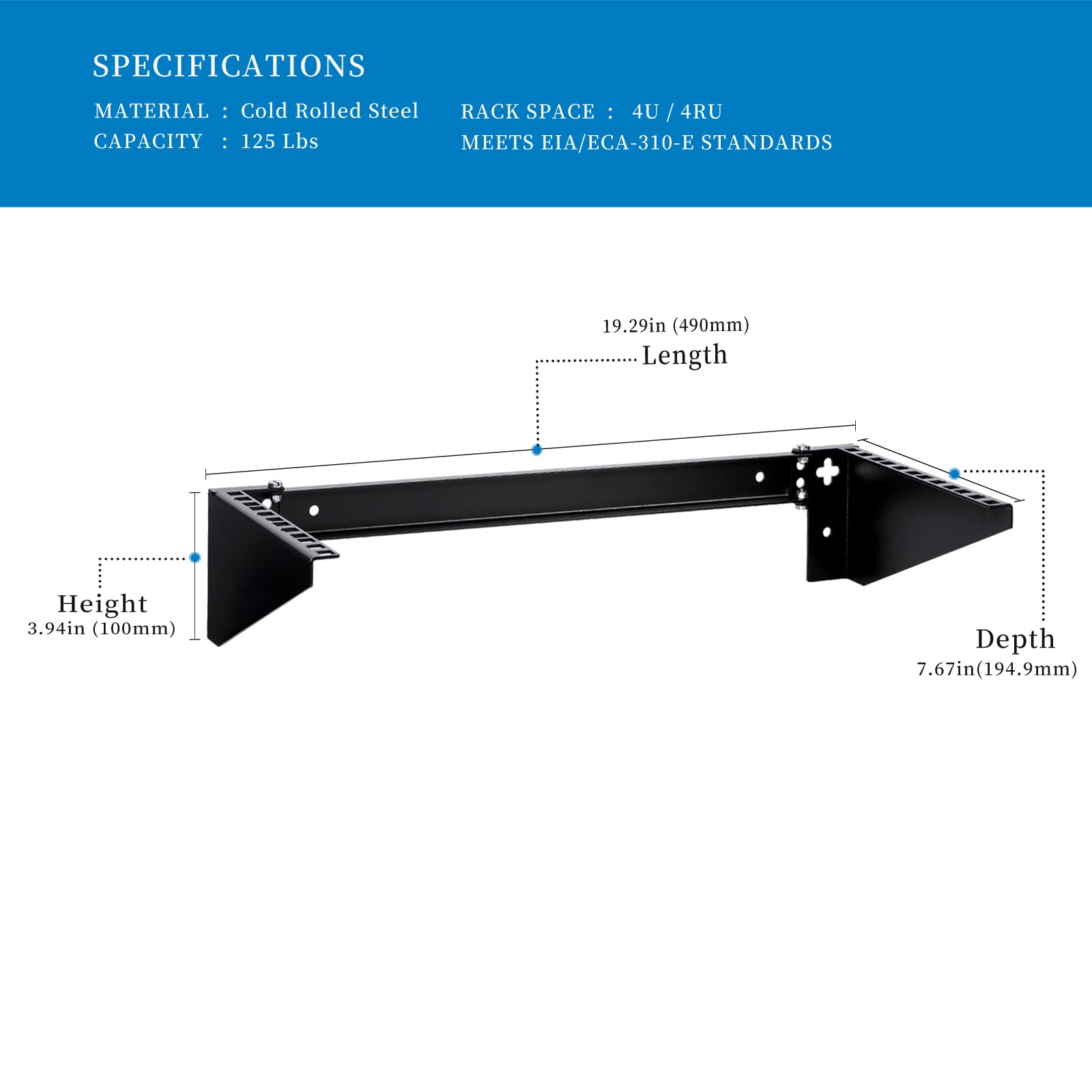 Rackpath 4U Vertical Wall Mount Rack   Heavy Duty 125Lbs Capacity Vertical Mounting Bracket (4U)