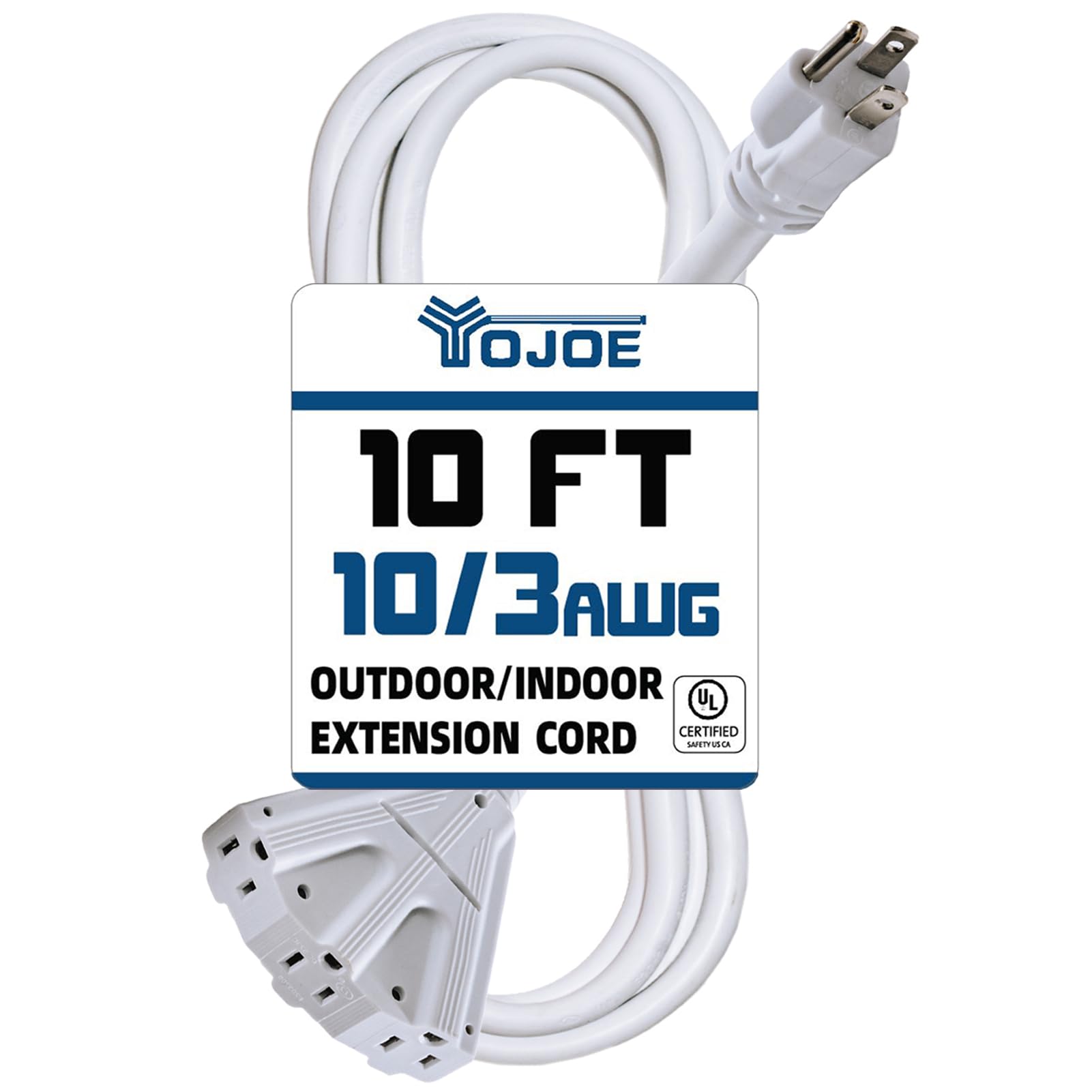 Yojoe 3 Outlets Indoor Outdoor Extension Cord, 10 Gauge Sjtw Heavy Duty 10 Ft White Extension Cord For Garage, Garden, 125V 15A