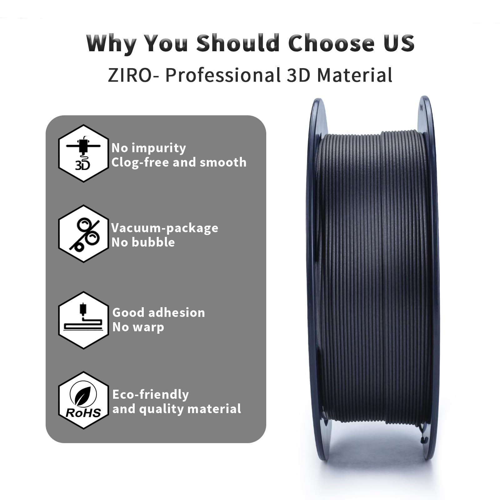 Ziro Carbon Fiber Pla Filament 1.75Mm,3D Printer Filament Carbon Fiber Pla 1.75Mm 0.8Kg Spool   Black
