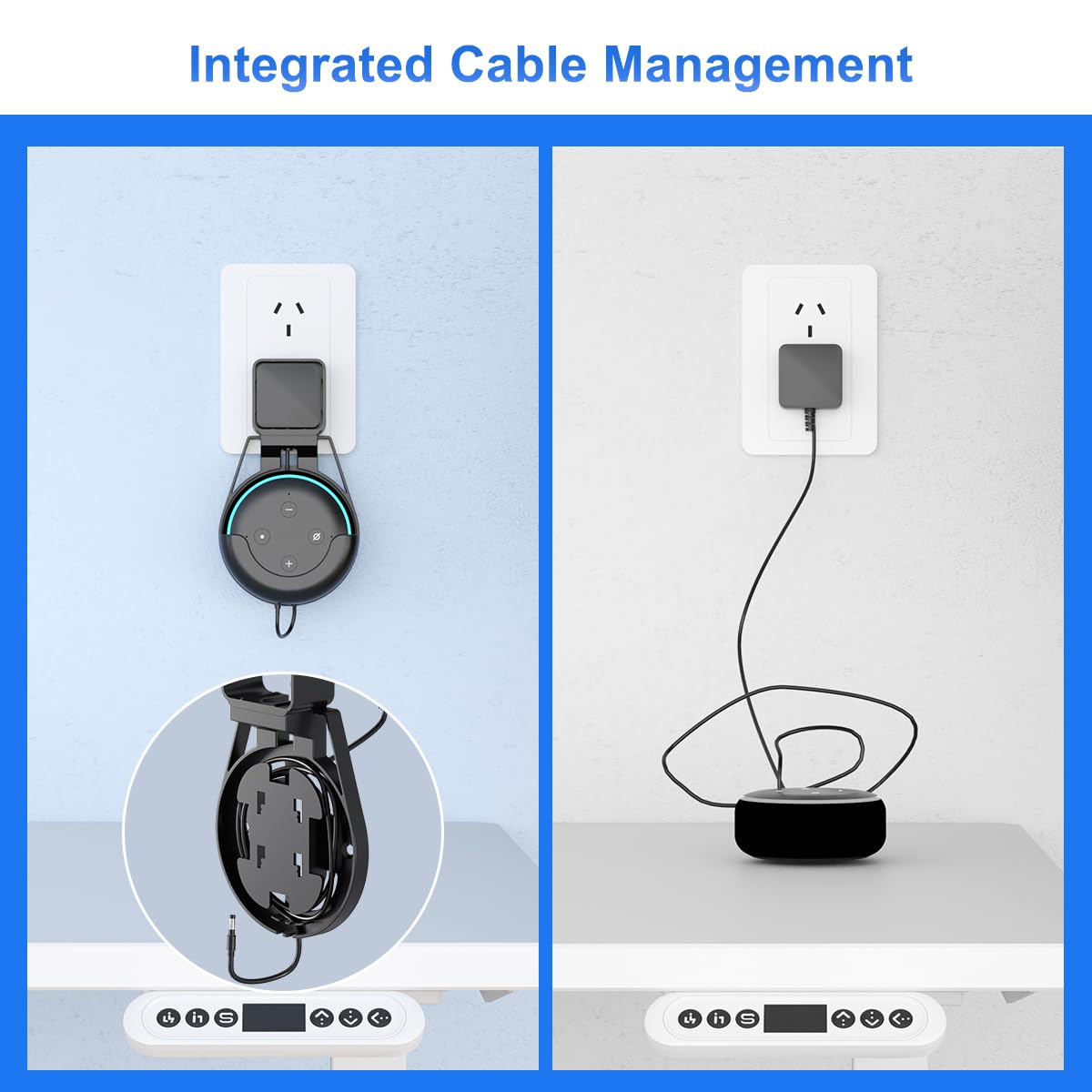 Suptek Wall Mount Holder For Echo Dot 3Rd Gen, Outlet Wall Mount Stand For Alexa, With Built In Cable Management, Wall Screw Or
