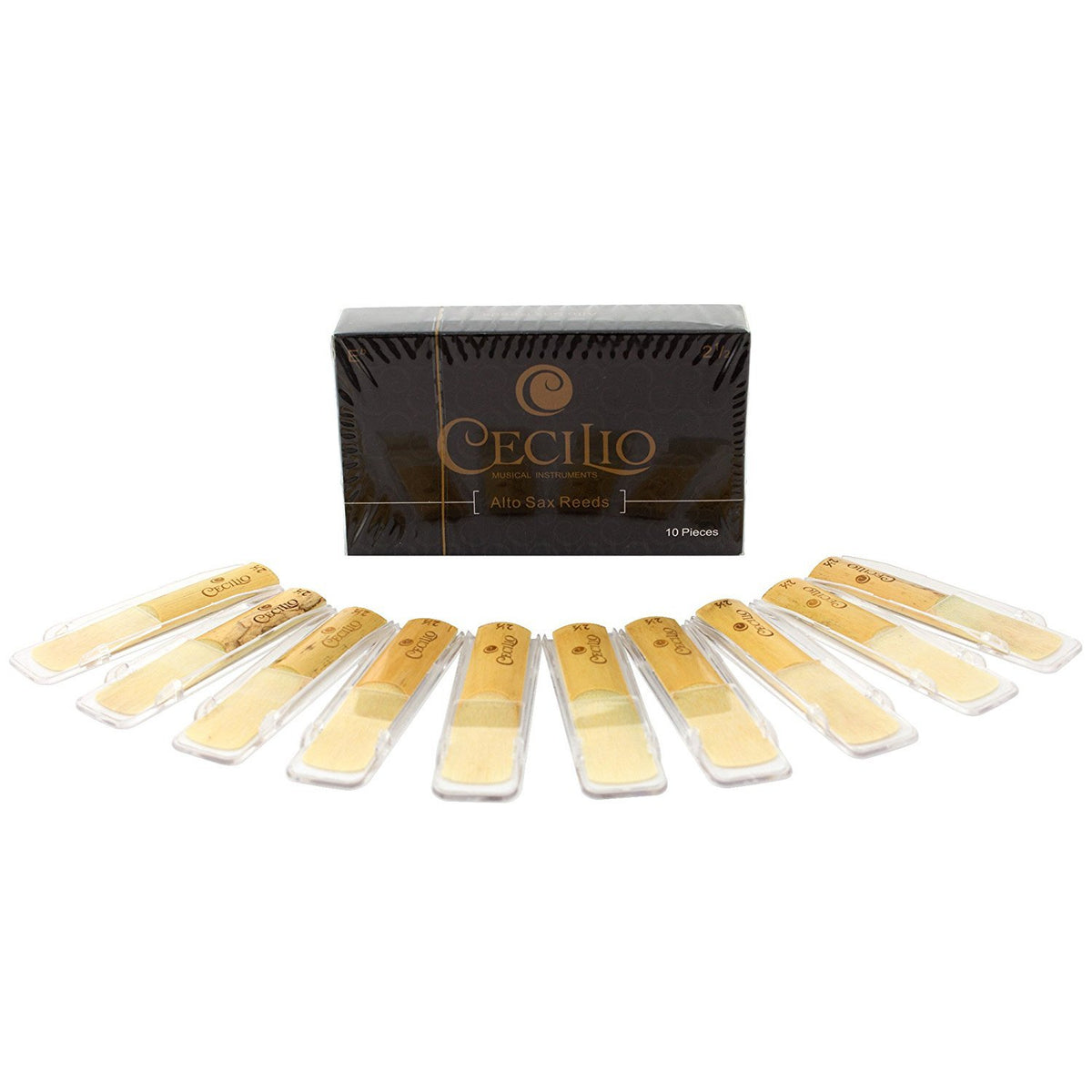 Cecilio Alto Sax Reeds, Strength 2.5, 10 Pack With Individual Plastic Case