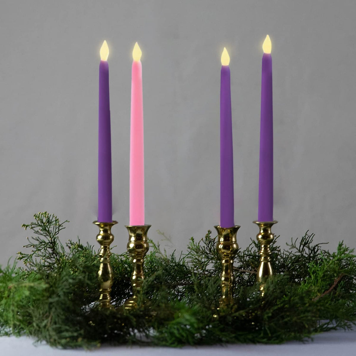 Lamplust Battery Operated Advent Candles Set Of 4, 10 Inch Purple & Pink Flameless Candles, Flameless Taper Candles For Advent W