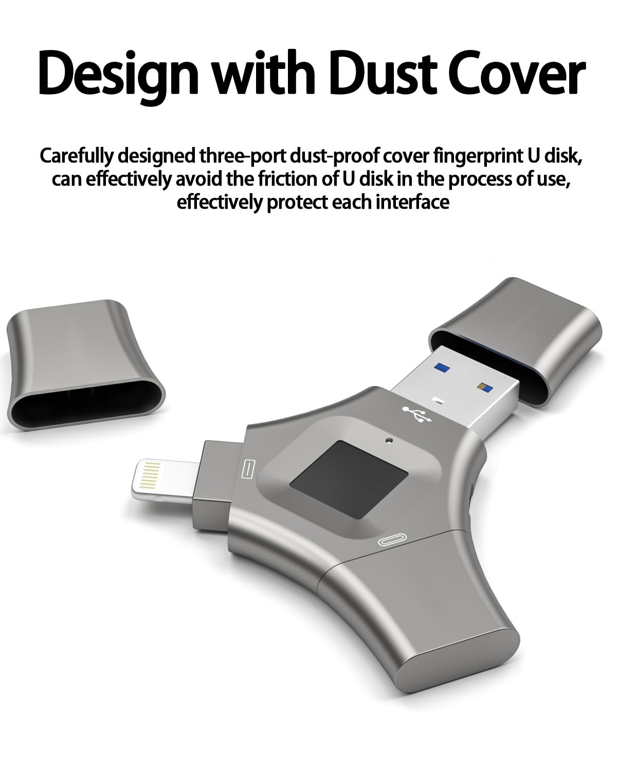 128Gb, Fingerprint Unlocked Usb Flash Drive, Secure Password Protected Usb Disk,Suitable For Iphone 3 In 1 Encrypted Drive,Encry