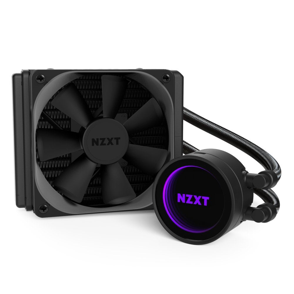 Nzxt Kraken M22 120Mm   Rl Krm22 01   Aio Rgb Cpu Liquid Cooler   Cam Powered   Infinity Mirror Design   Reinforced Extended Tubing   Aer P120Mm Pwm Radiator Fan (Included) Black