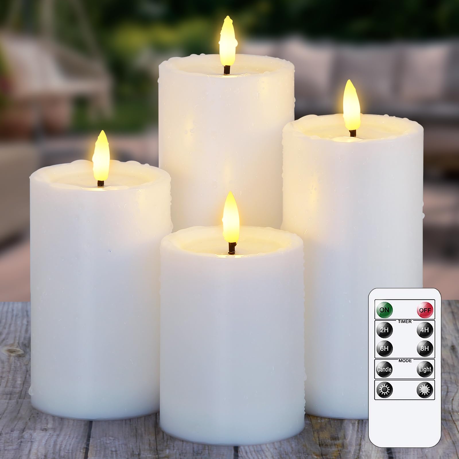 Wroxipel Waterproof Flickering Auto Timer White Plastic Flameless Candles With Candle Grease, 3 X4 5 6 7 Outdoor Led Long Lastin