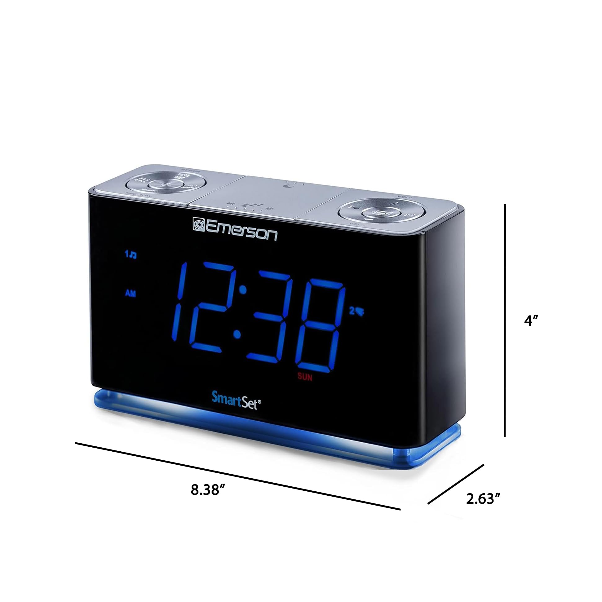 Emerson Radio Smartset Pll Radio Alarm Clock With 1.4    Blue Led, Bluetooth Speaker And Night Light, Cks1507, Black