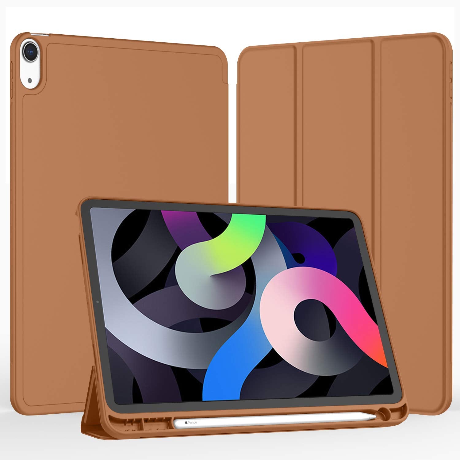 Imieet Ipad Air 11 Inch Case M3(2025) / M2 (2024), Ipad Air 5Th/4Th Generation Case 2022/2020 10.9 Inch With Pencil Holder,Trifold Stand Smart Case With Soft Tpu Back(Brown)