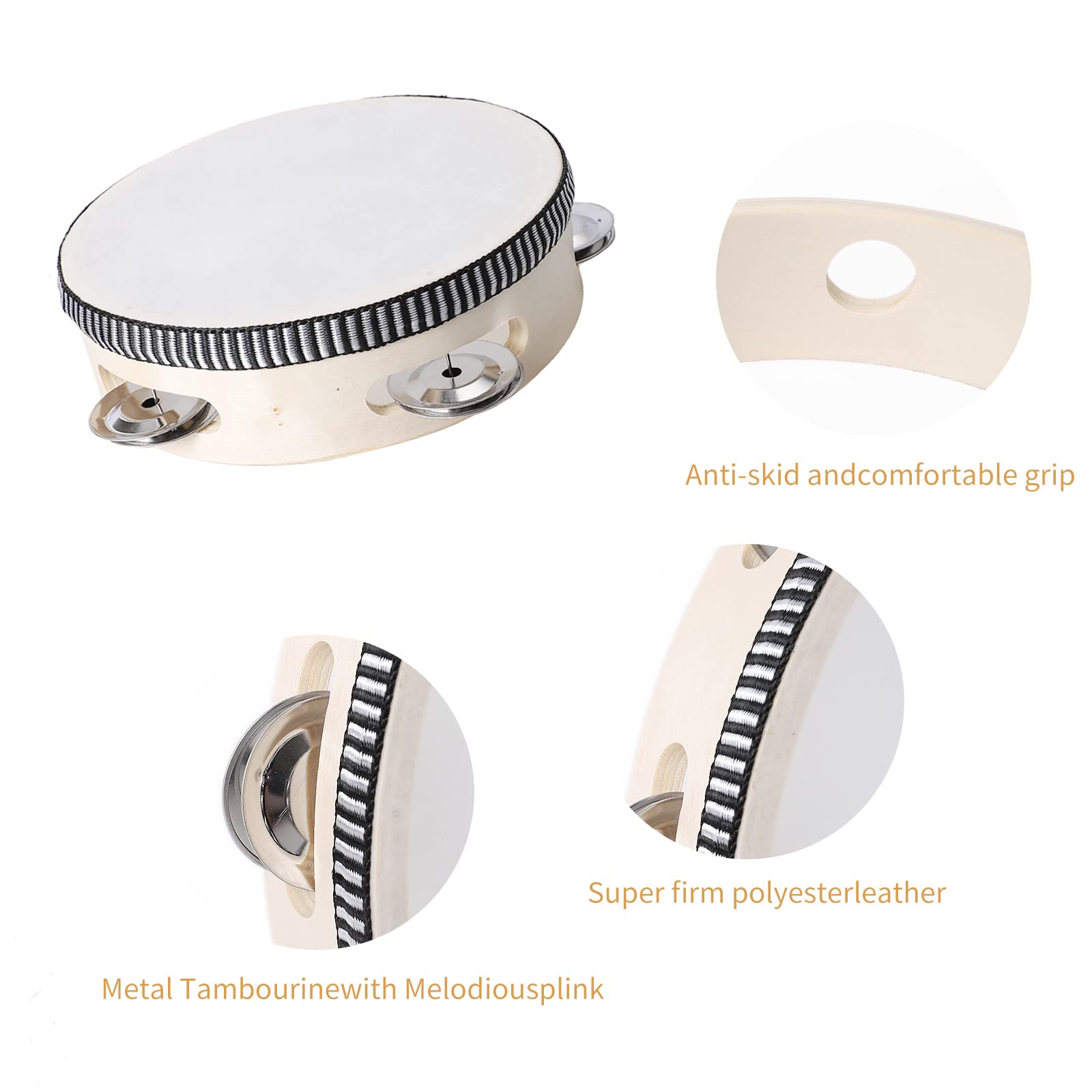 Javik Tambourine 6 Inch Hand Held Small Tambourines Drum With Metal Jingles Bell Percussion Musical Instrument For Party Games M