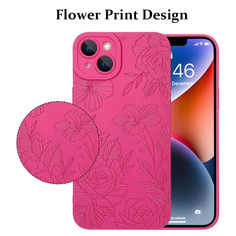 Lsl Case For Iphone 14 Plus Black Floral Flower Pattern Print Case Soft Tpu Full Camera Lens Anti Drop Anti Scratch Shockproof P