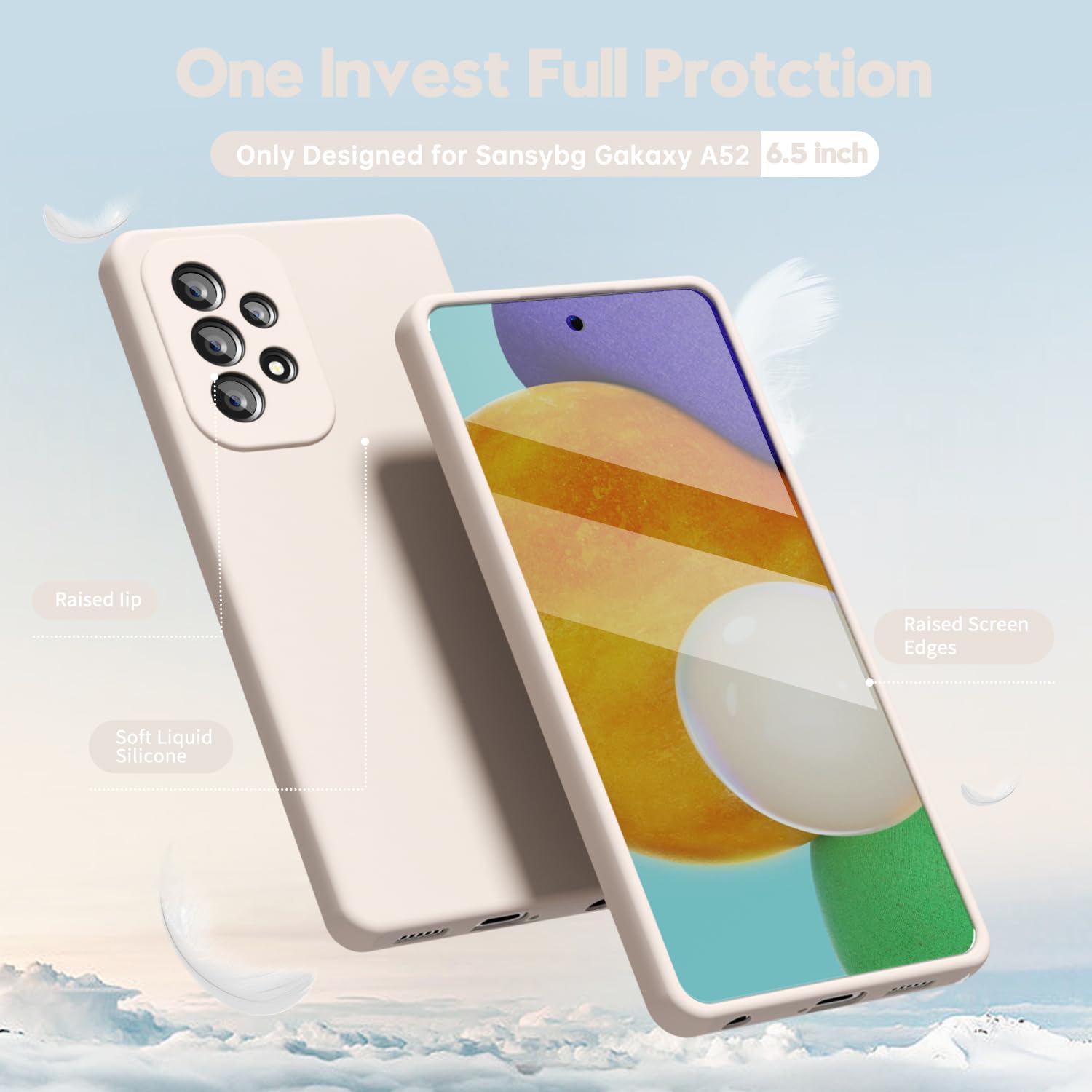 Oakxco For Samsung Galaxy A52 5G Case Liquid Silicone Grip, Cute Thin Slim Soft Rubber Tpu Plain Smooth Gel Cover For Women Girl