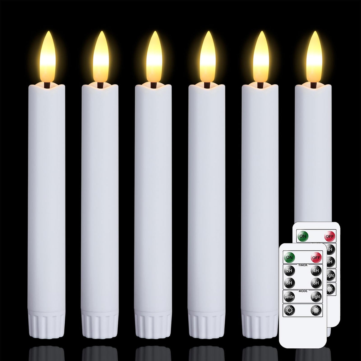 Mavandes 6.4 Inches Plastic Led Taper Candles With Remote And Timer,White Flameless Battery Operated Flickering Candlesticks,Pac