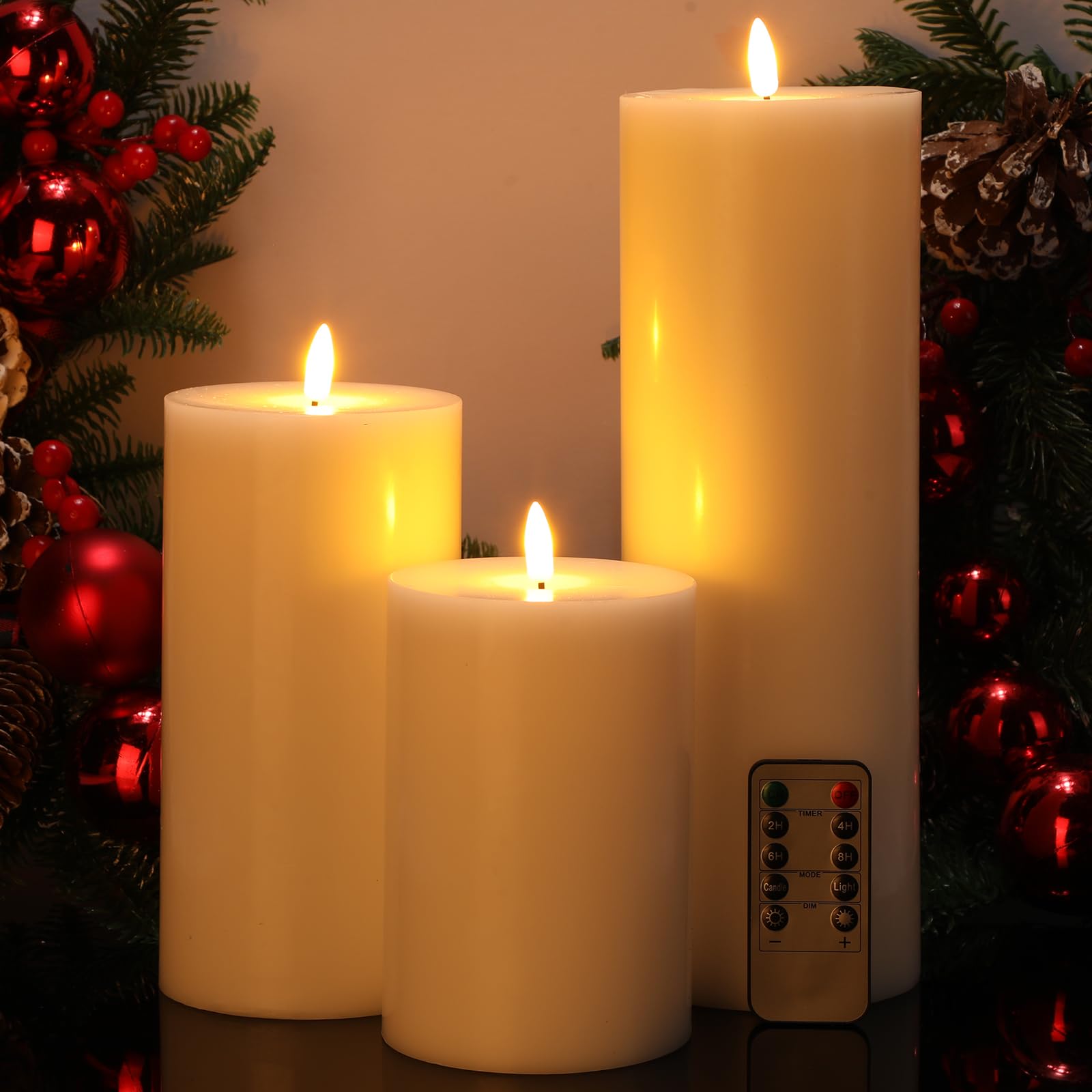 Retisee 3 Pcs Large Flameless Led Battery Operated Candles With Remote Waterproof Real Wax Candles For Indoor Outdoor Party Wedd