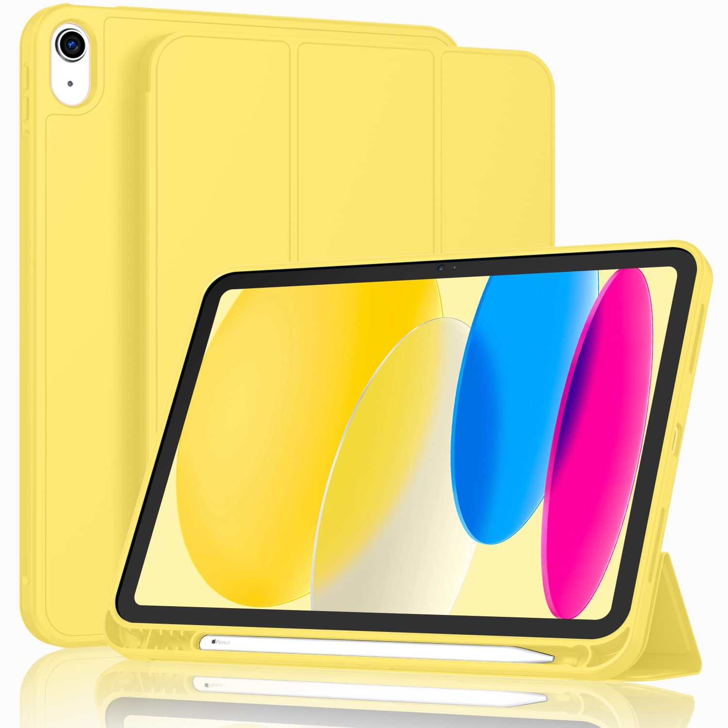 Imieet New Ipad (A16) 11Th Generation Case 11 Inch 2025, Ipad 10Th Generation Case 2022 10.9 Inch With Pencil Holder, Trifold Stand Smart Cover With Soft Tpu Back,Auto Wake/Sleep(Yellow)