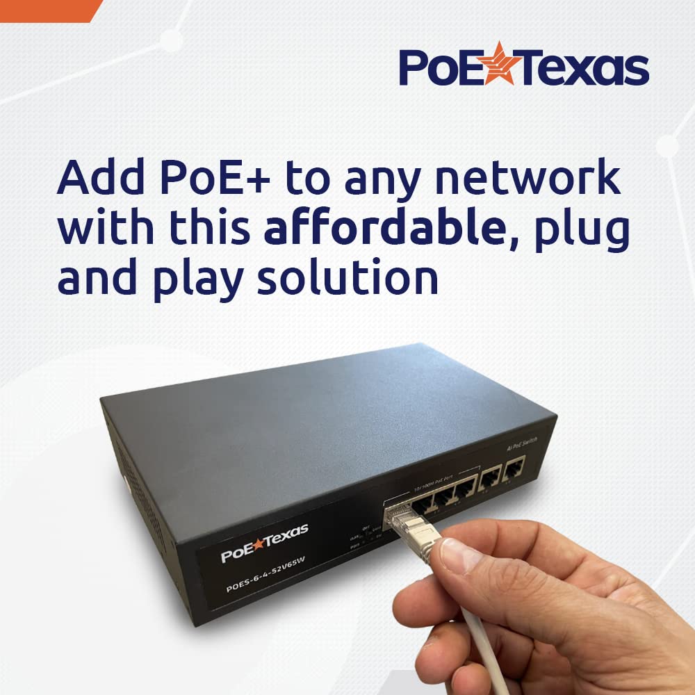 Poe Texas Poe Switch 4 Port   802.3Af/At Power Over Ethernet With 4 Poe+ Ports, 2 Lan Uplink, Vlan & Extender   65W High Speed U