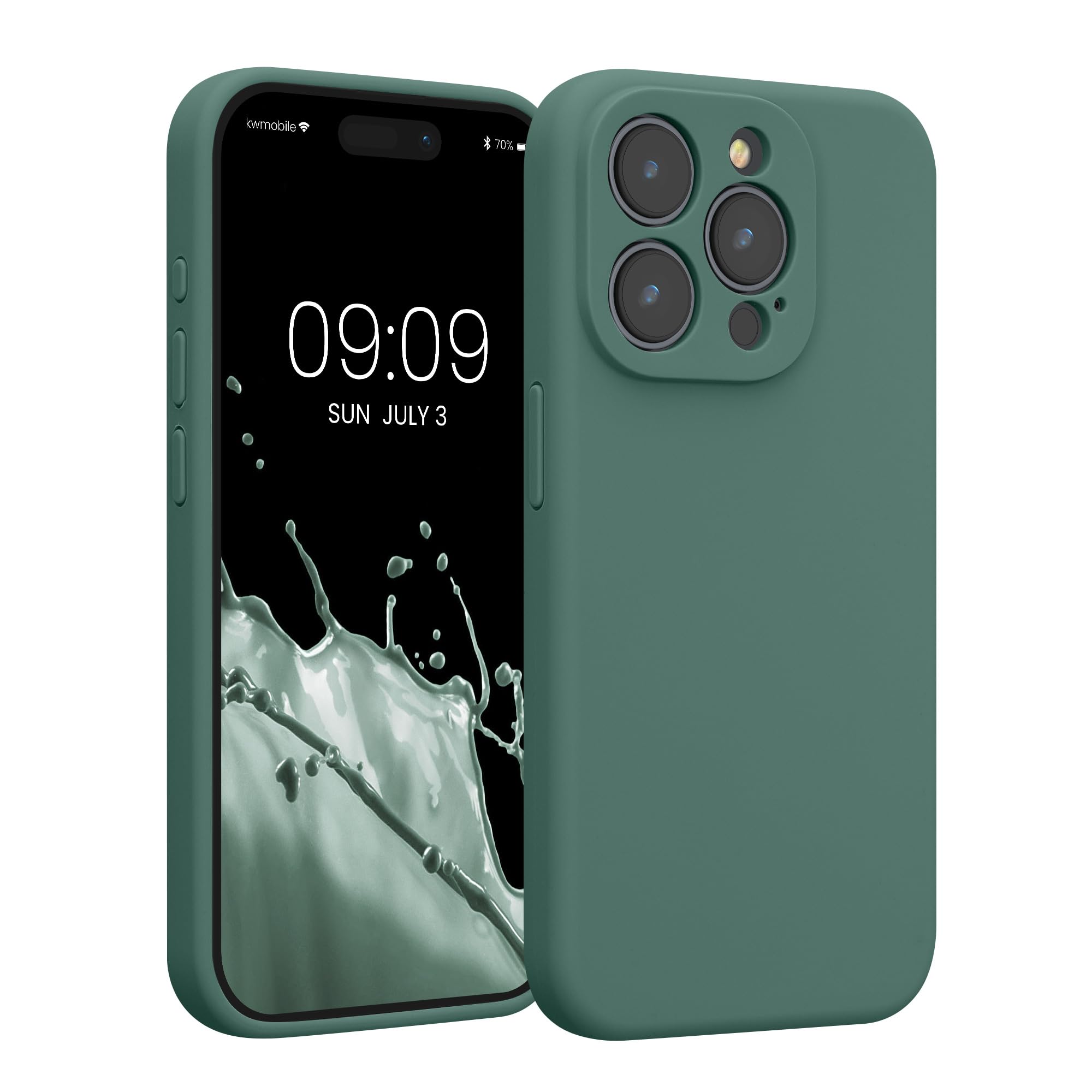 kwmobile Case Compatible with Apple iPhone 15 Pro Case - Slim TPU Silicone Phone Cover - Soft Touch Finish - Forest Green