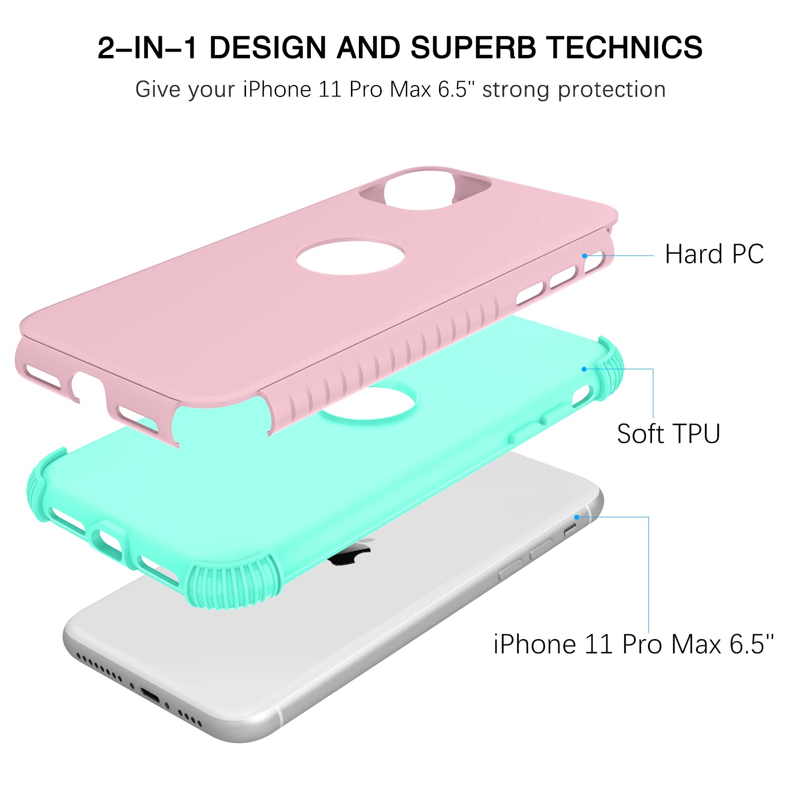 Bentoben Iphone 11 Pro Max Case, 2 In 1 Heavy Duty Rugged Hybrid Shockproof Soft Tpu Bumper Hard Pc Non Slip Protective Girls Wo