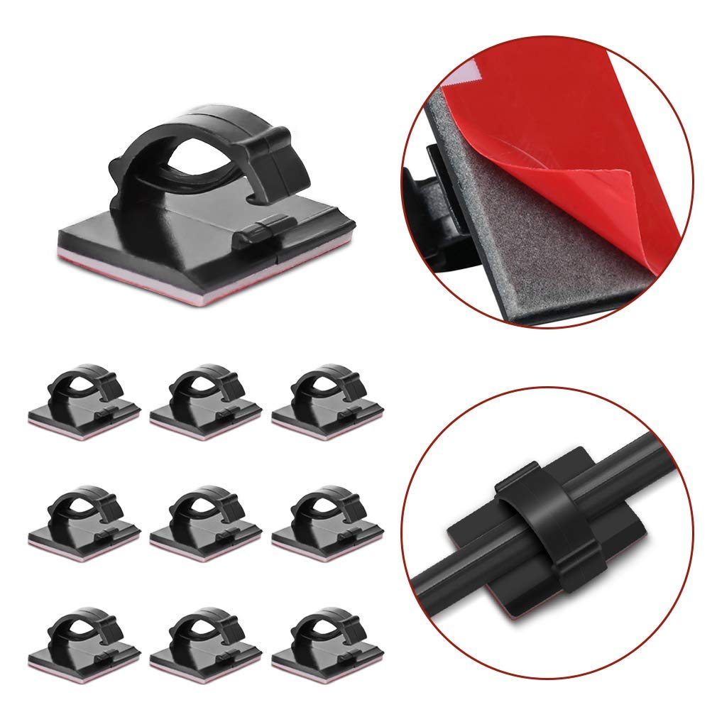 EtoBesy Cable Clips - Adhesive Cord Organizer, 0.75"x0.6", 30pcs, Black, Durable ABS for Desk, Car, Office, Home Walls