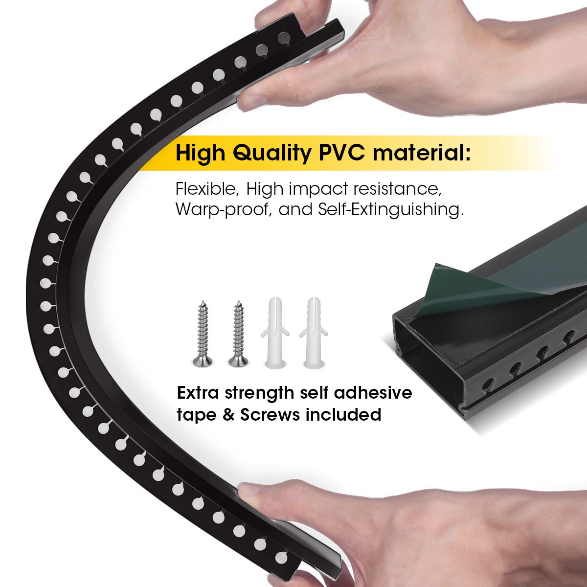 Stageek Cable Raceway Kit - Open Slot Wiring Duct, 9x15.4inch, Black, Plastic, Model CR002 for Organized Cable Management